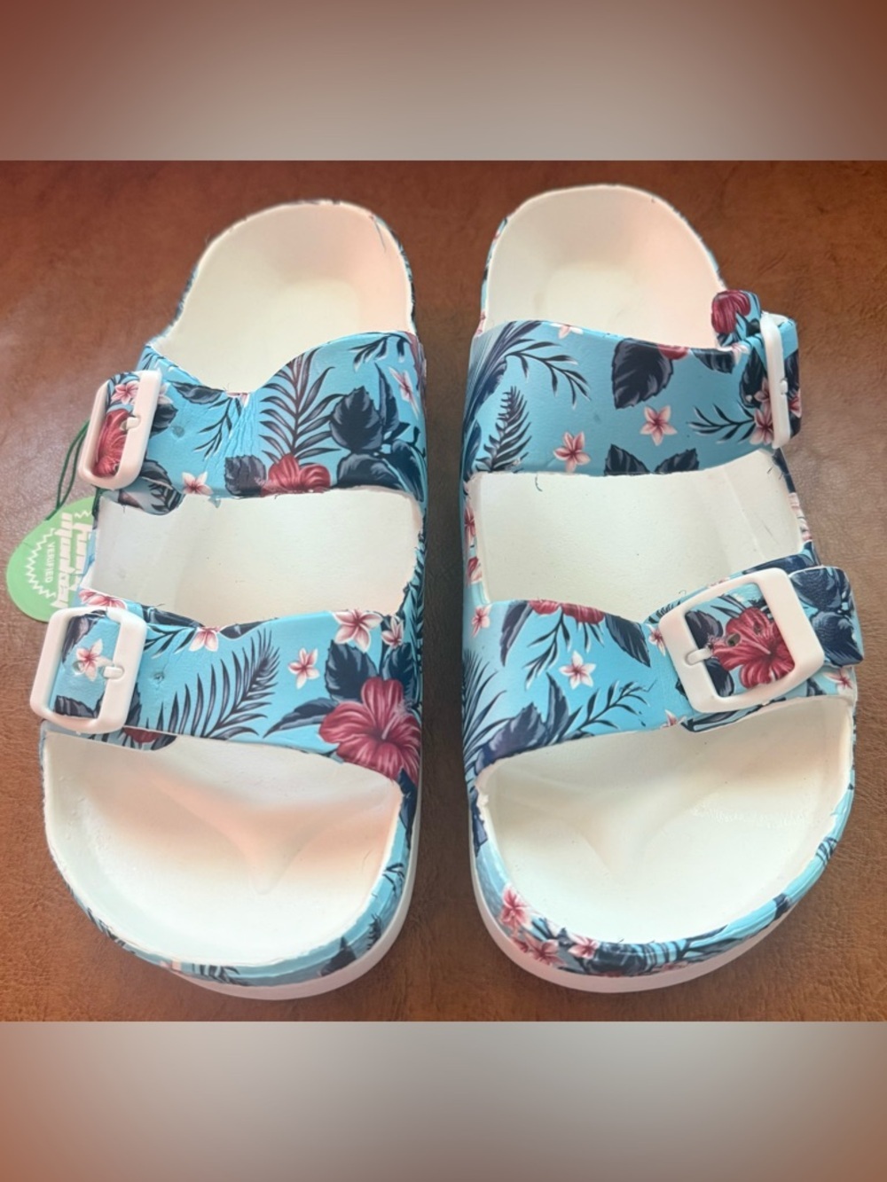 Funky Monkey EVA Slide Sandals Blue Floral Double Buckle Women’s 11 - Picture 3 of 7